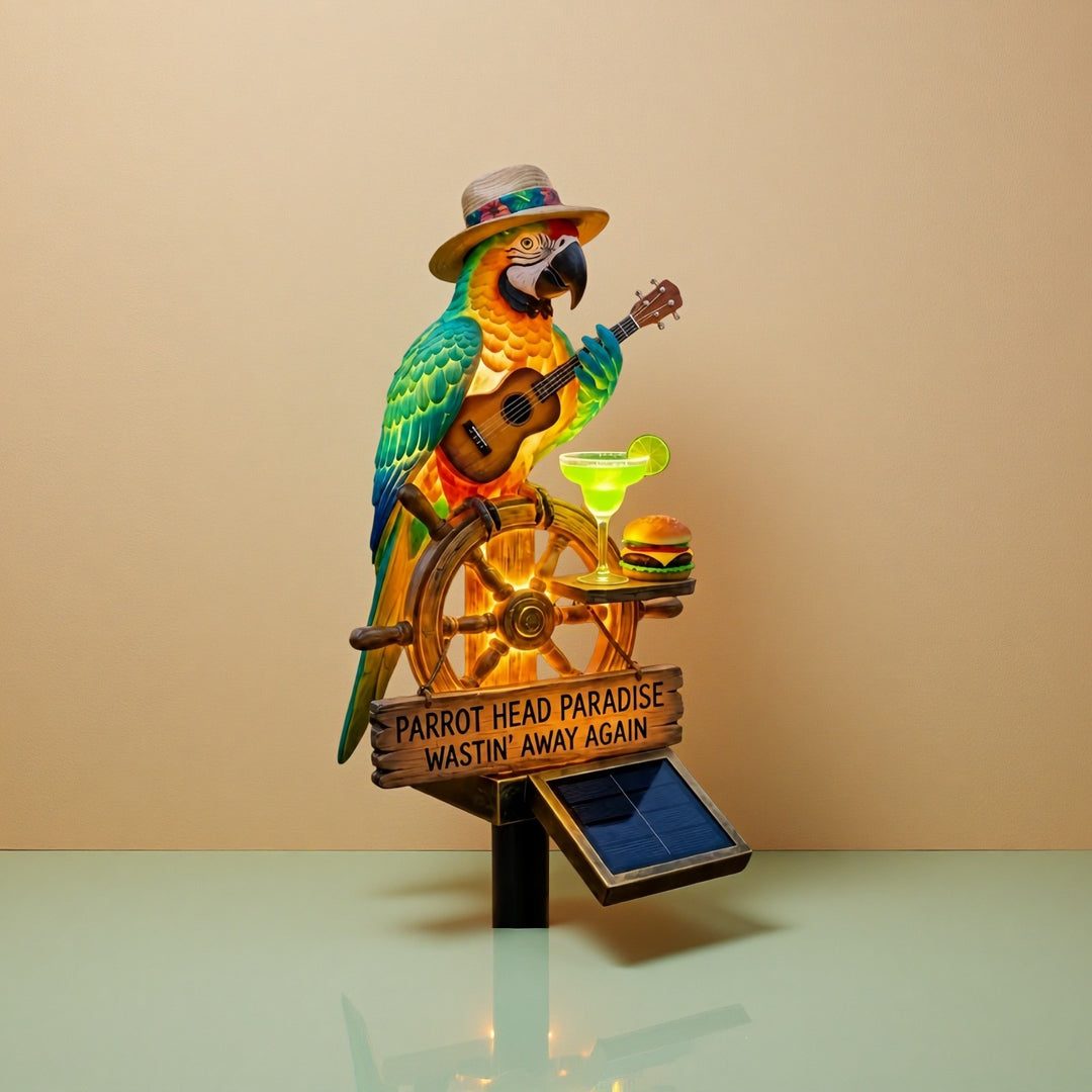 Decorative figure of a funny parrot with drink and guitar Bowlift