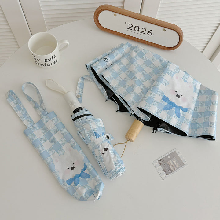 Ladies Foldable Umbrella with Playful Dog Design Bowlift