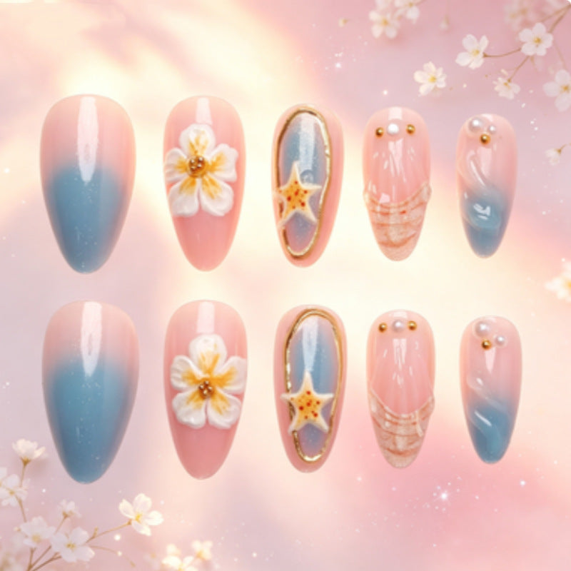 Artistic Nail Design Set with Floral and Seaside Accents Bowlift