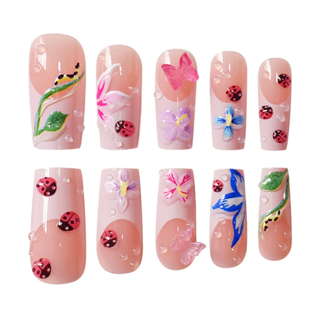 Floral Raised 3D Press-On Nail Set Bowlift