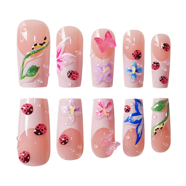 Floral Raised 3D Press-On Nail Set Bowlift