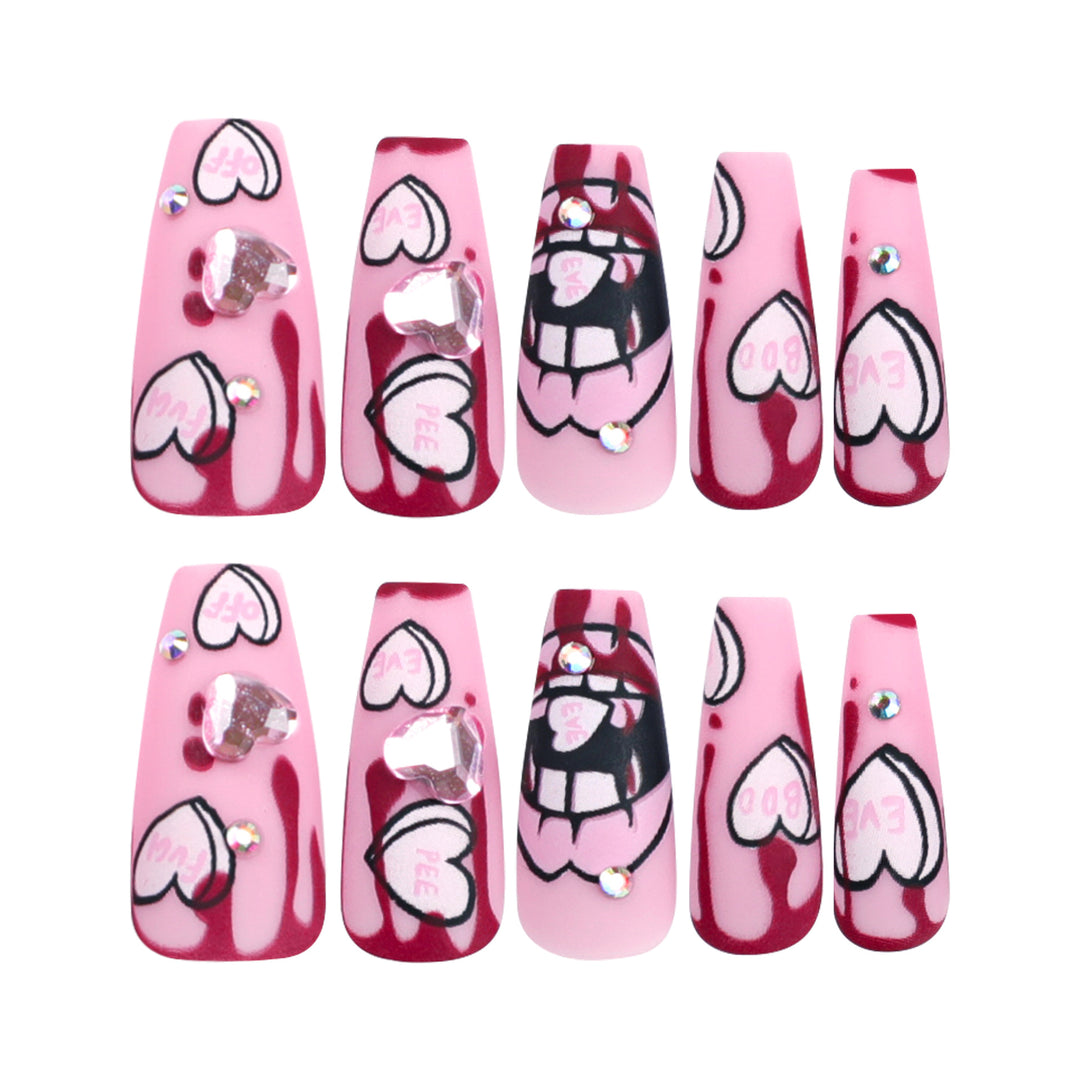Artful stiletto nails with hearts and glitter accents Bowlift