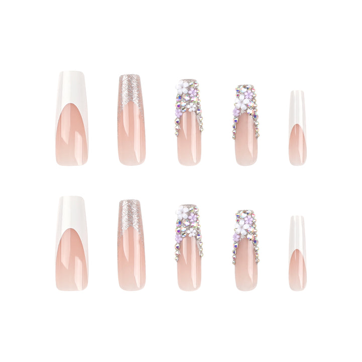 Artful Nail Extensions with Glitter and Flower Decor Bowlift
