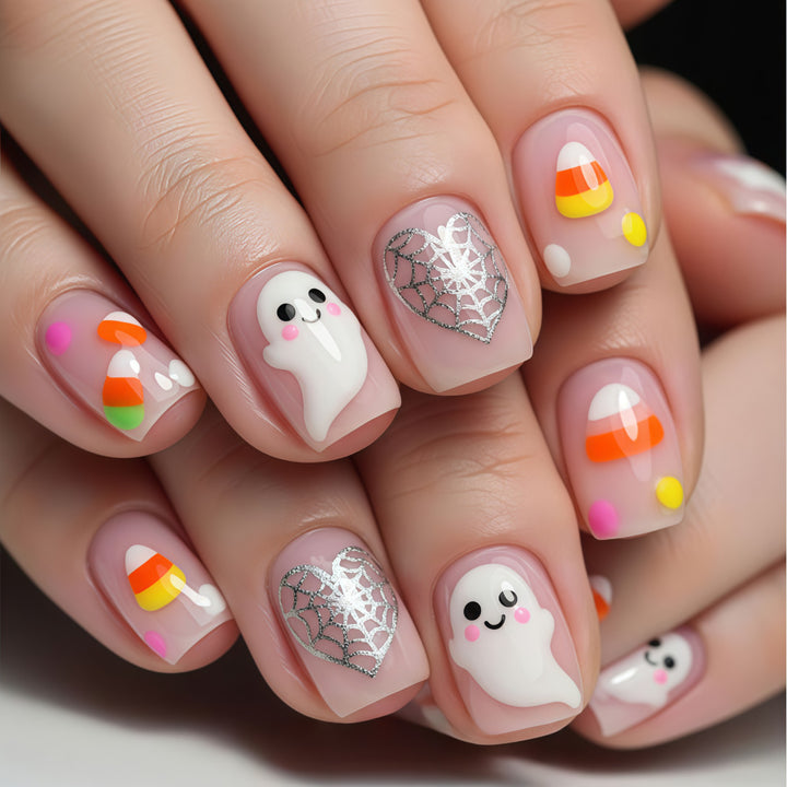 Halloween Artificial Nails with Ghost and Candy Designs Bowlift