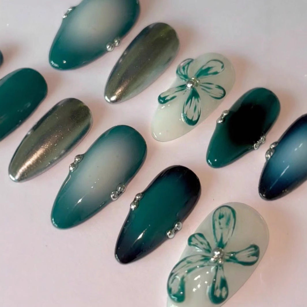 Elegant Floral Press-On Nail Set Bowlift