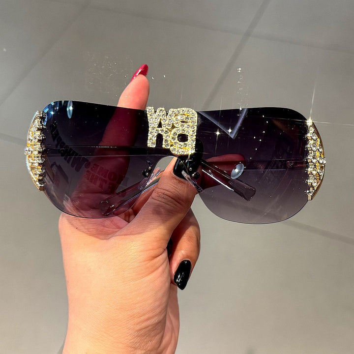 Women's Fashion Oversized Sunglasses with Rhinestone Applications Bowlift