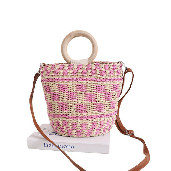 Handcrafted basket bag with wooden handle and adjustable shoulder strap Bowlift