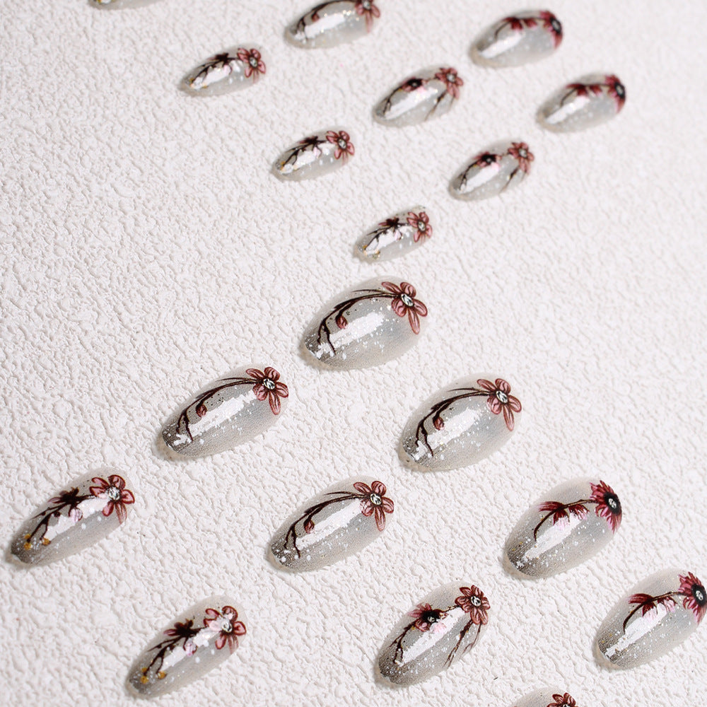 Artistic Floral Press-On Nail Set Bowlift