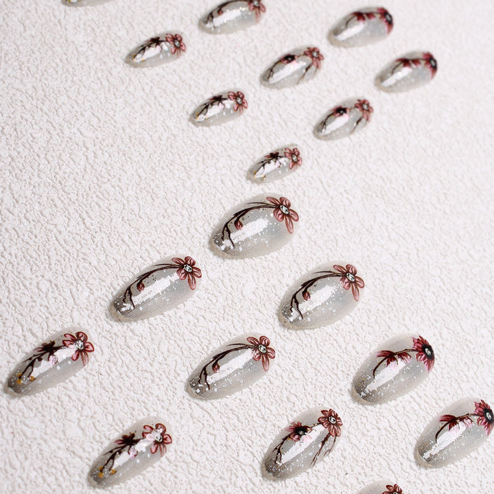 Artistic Floral Press-On Nail Set Bowlift