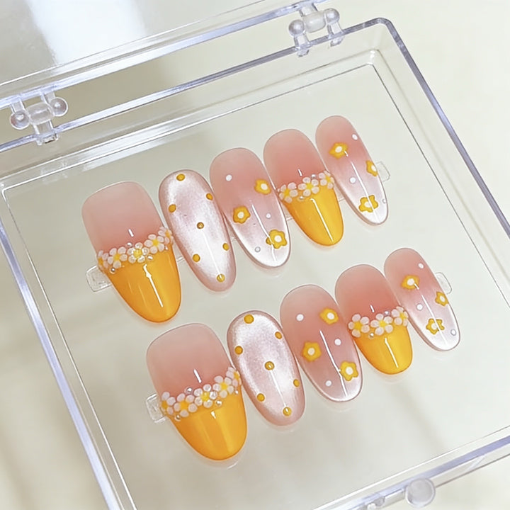 Artistic Floral-Designed Press-On Nail Set Bowlift