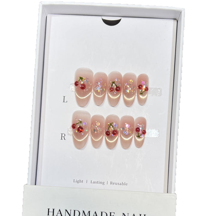 Handmade Cherry-Embossed Press-On Nail Set Bowlift