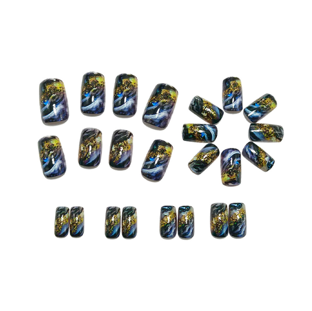 Abstract Gold and Black Design Artificial Nails Bowlift