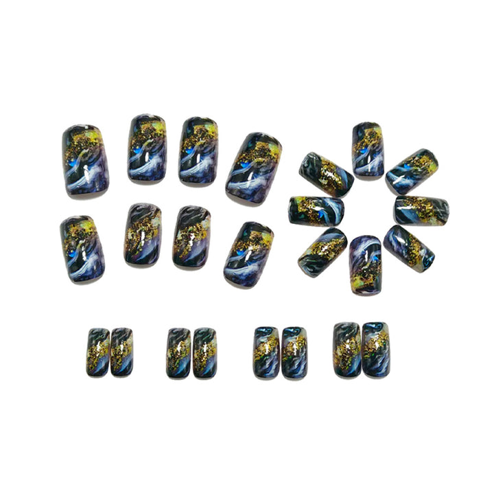 Abstract Gold and Black Design Artificial Nails Bowlift