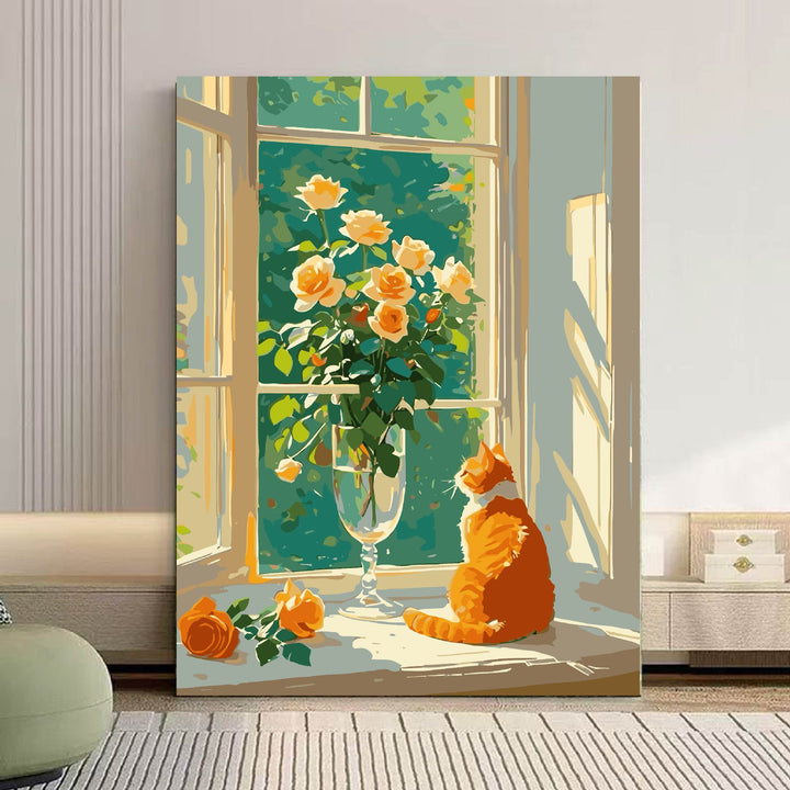 Cozy Cat and Floral-Themed Canvas Art Bowlift