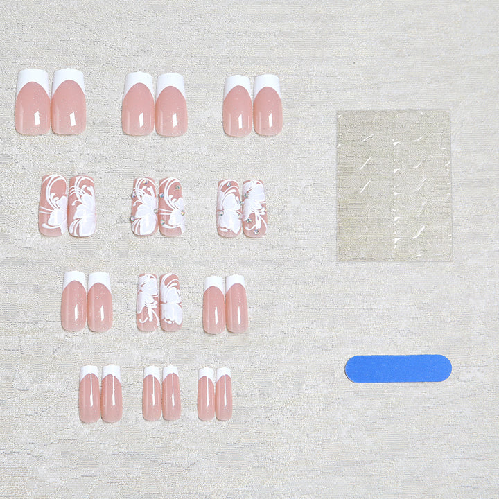 Artificial nail set with delicate flower and glitter decoration Bowlift