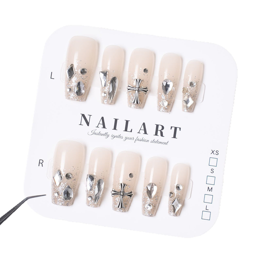 Artistic Crystal-Embellished Press-On Nail Set Bowlift
