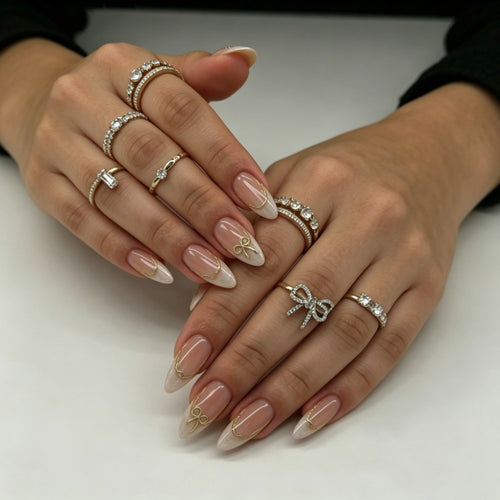 Elegant Press-On Nail Set with Gold Accents Bowlift