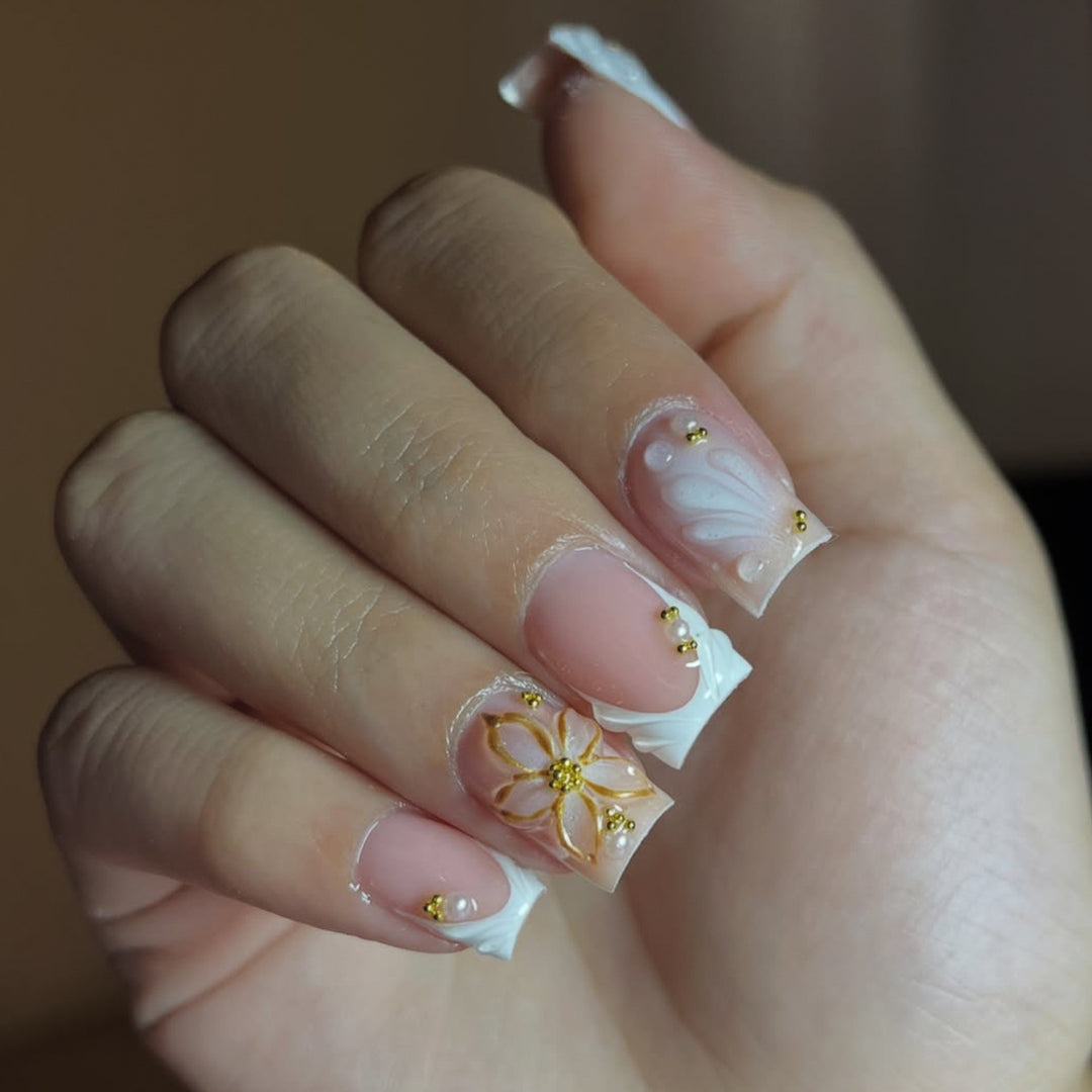 Elegant Floral Design Acrylic Nail Art Bowlift