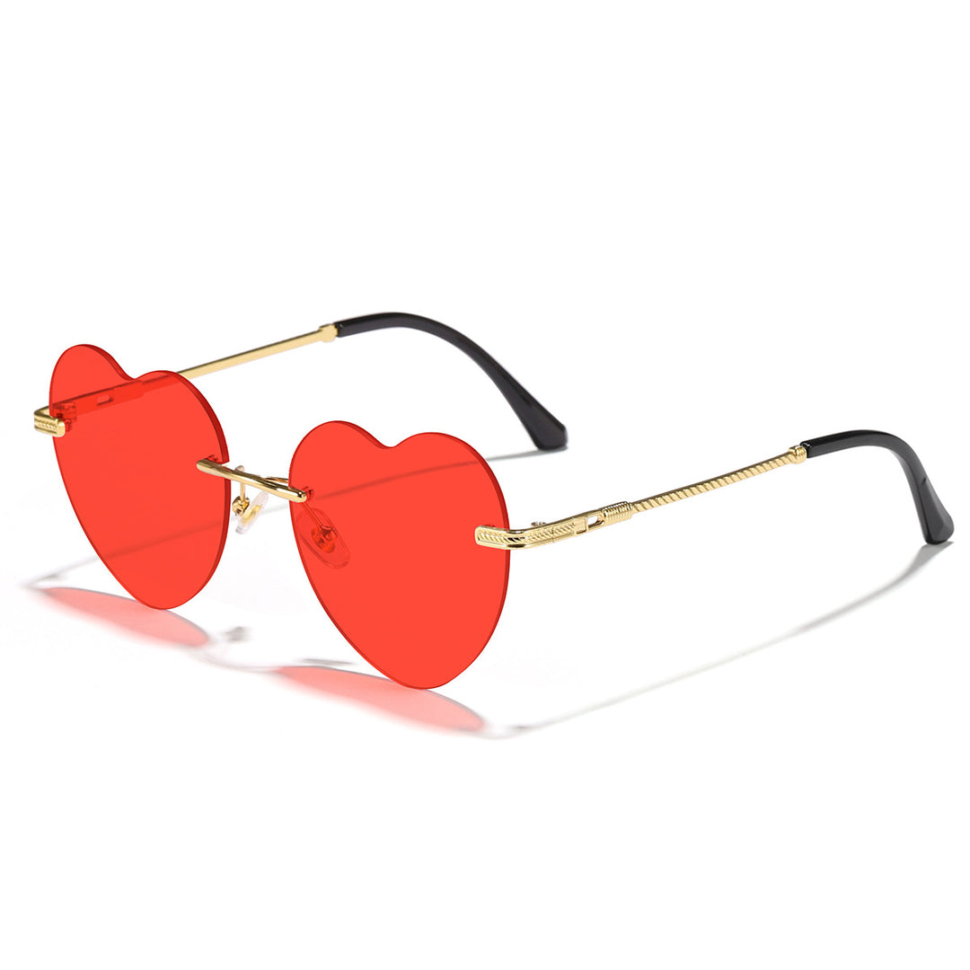 Women's Heart-Shaped Sunglasses with Mirrored Lenses and Gold Frame Bowlift