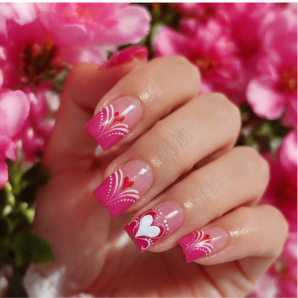 Artificial nails with romantic heart and flower pattern Bowlift