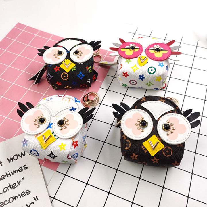 Whimsical owl shaped faux leather coin pouch keychain accessory Bowlift