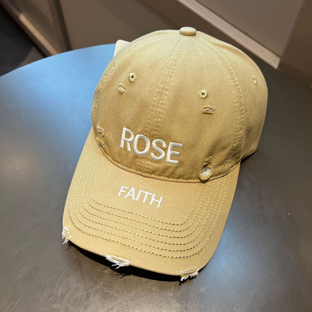 Distressed Baseball Cap with Inspirational Embroidery