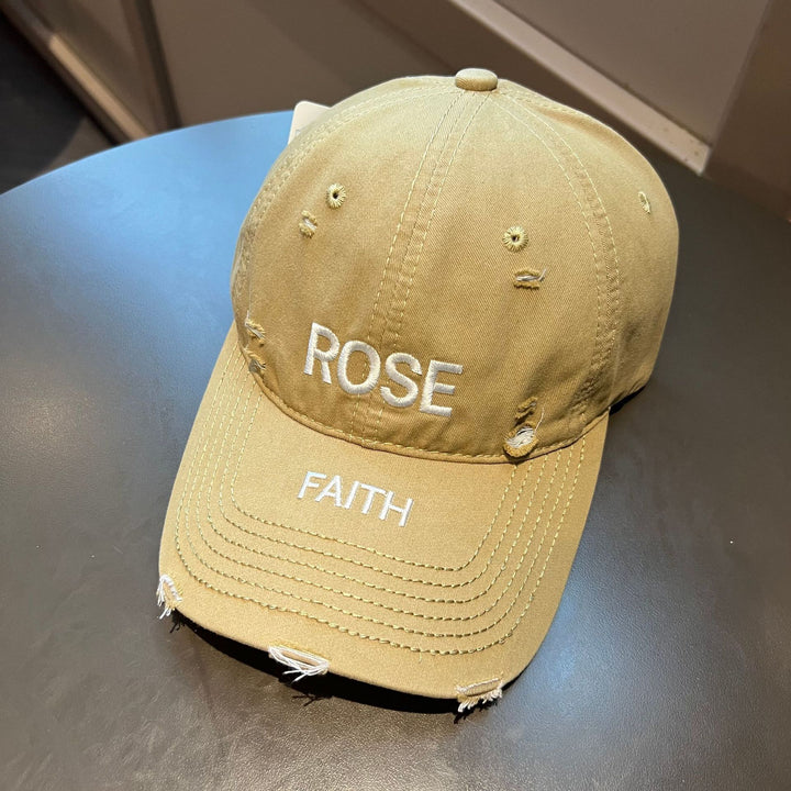 Distressed Baseball Cap with Inspirational Embroidery