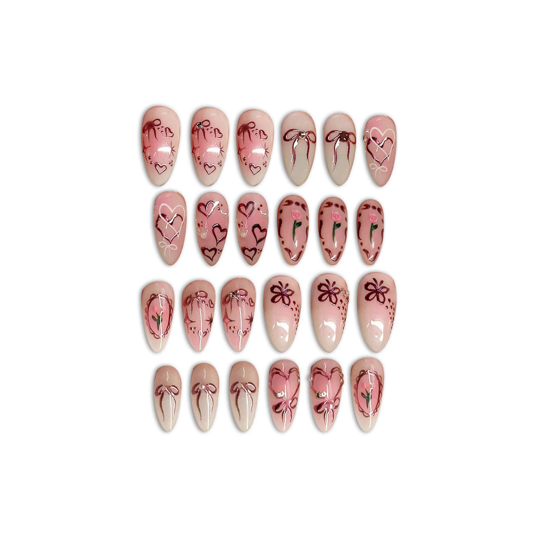 Decorative Heart-Themed Press-On Nail Art Bowlift