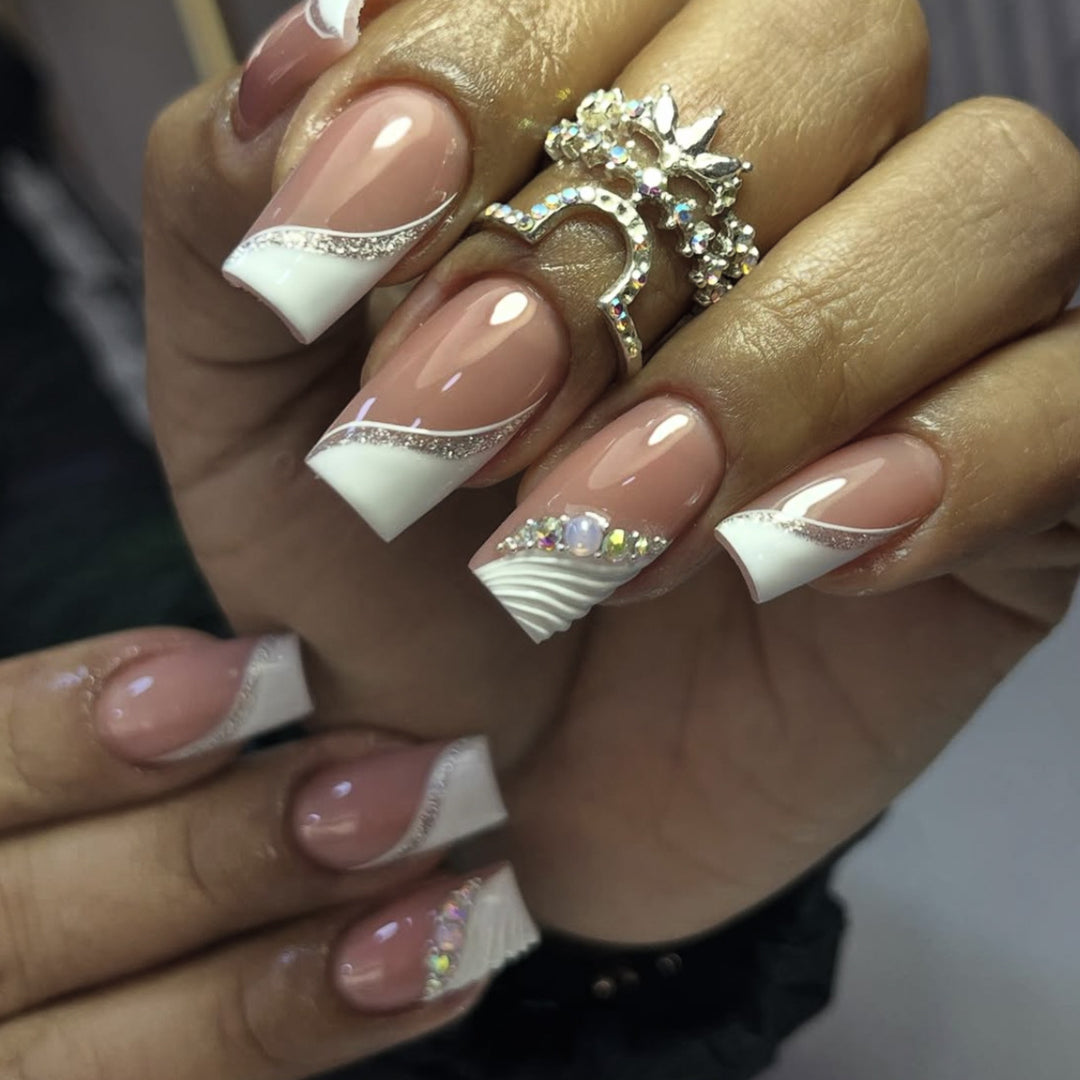 Elegant French Tip Acrylic Nail Enhancements Bowlift
