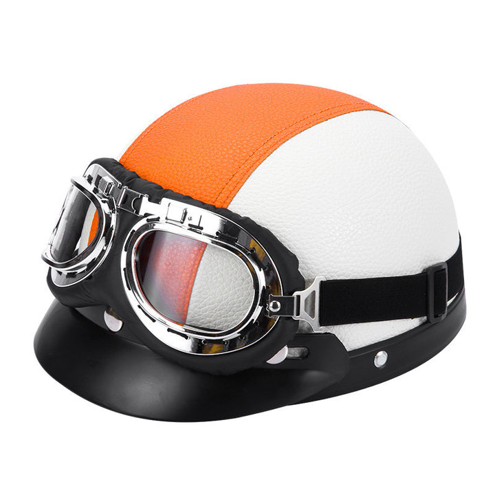 Retro open-face motorcycle helmet with detachable aviator goggles Bowlift