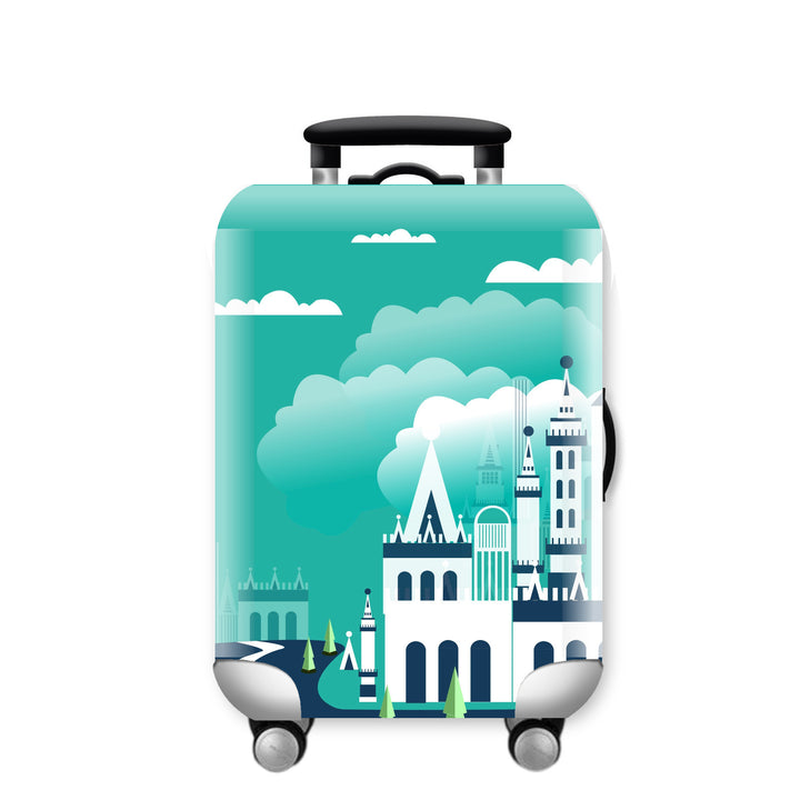 Women Hard Shell Suitcase with Urban Skyline Motif Bowlift