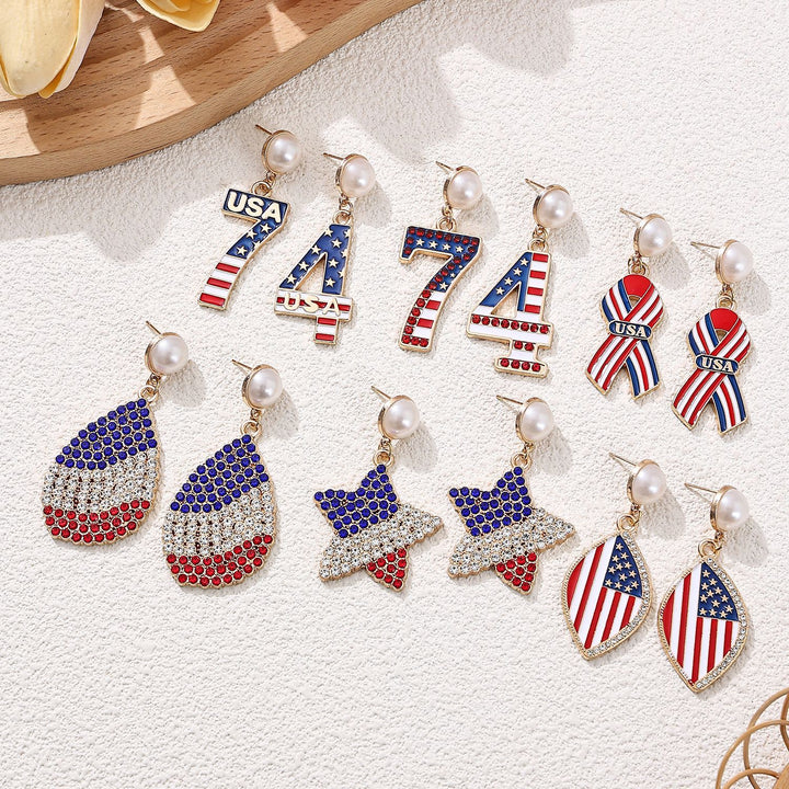 Ladies' eye-catching statement earrings with pearl stud and USA number pendant Bowlift