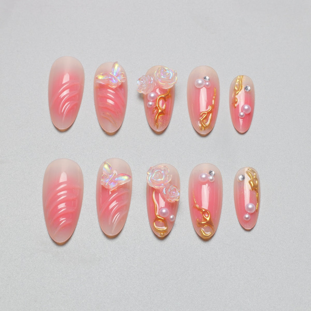 Artistic Floral Nail Extensions Bowlift