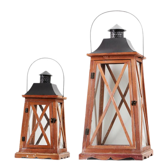 Hanging Rustic Metal and Glass Lantern Candle Holder with LED Flameless Pillar Effect Bowlift