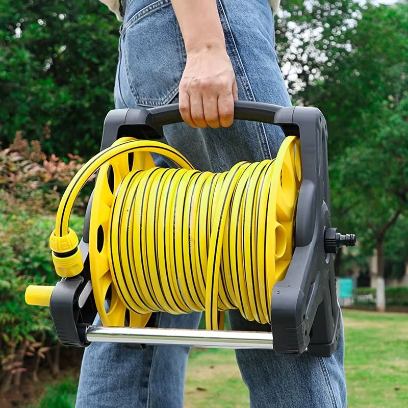 heavy-duty retractable garden hose reel system with pistol spray gun and faucet connector Bowlift