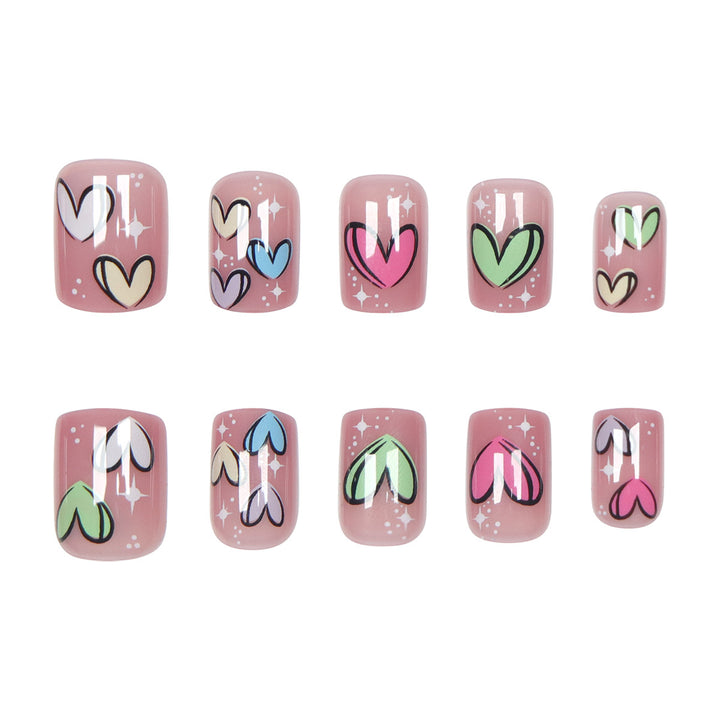 Heart-Design Press-On Nail Set Bowlift