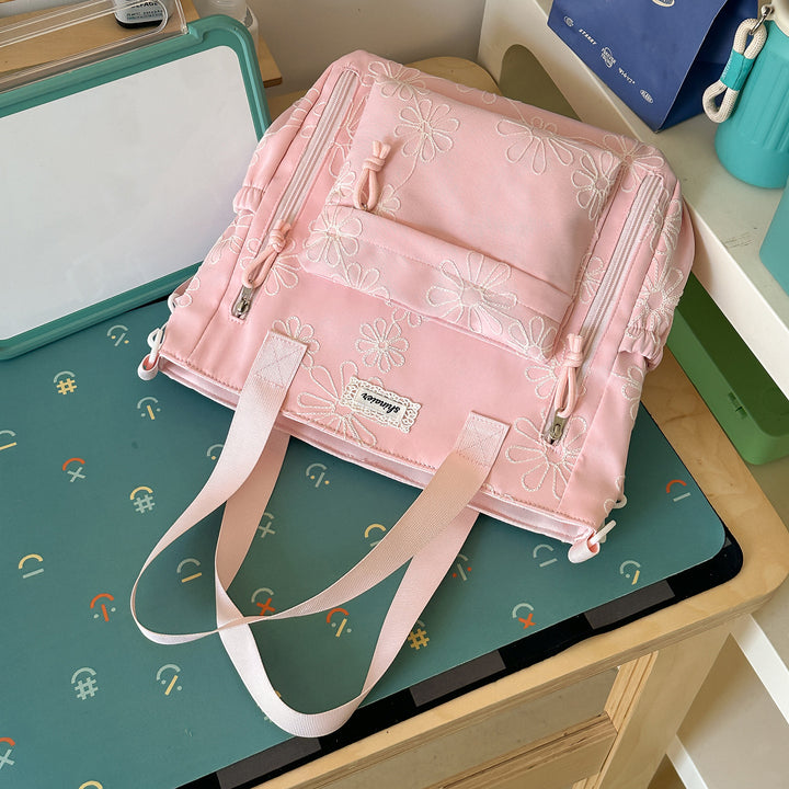 Embroidered Floral Patterned Backpack Bowlift