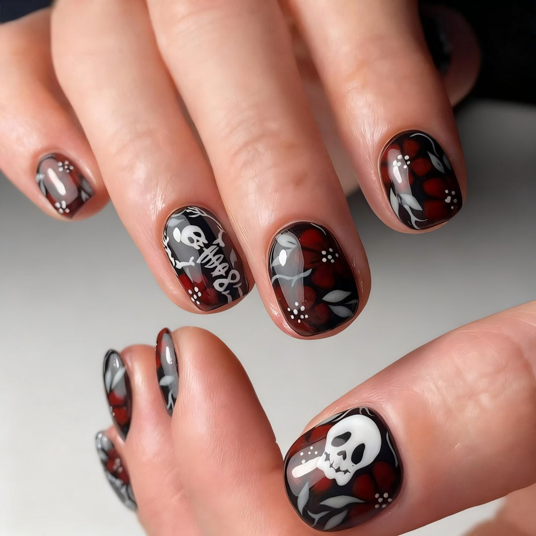 Artificial Nail Set with Colorful Flower Patterns Bowlift