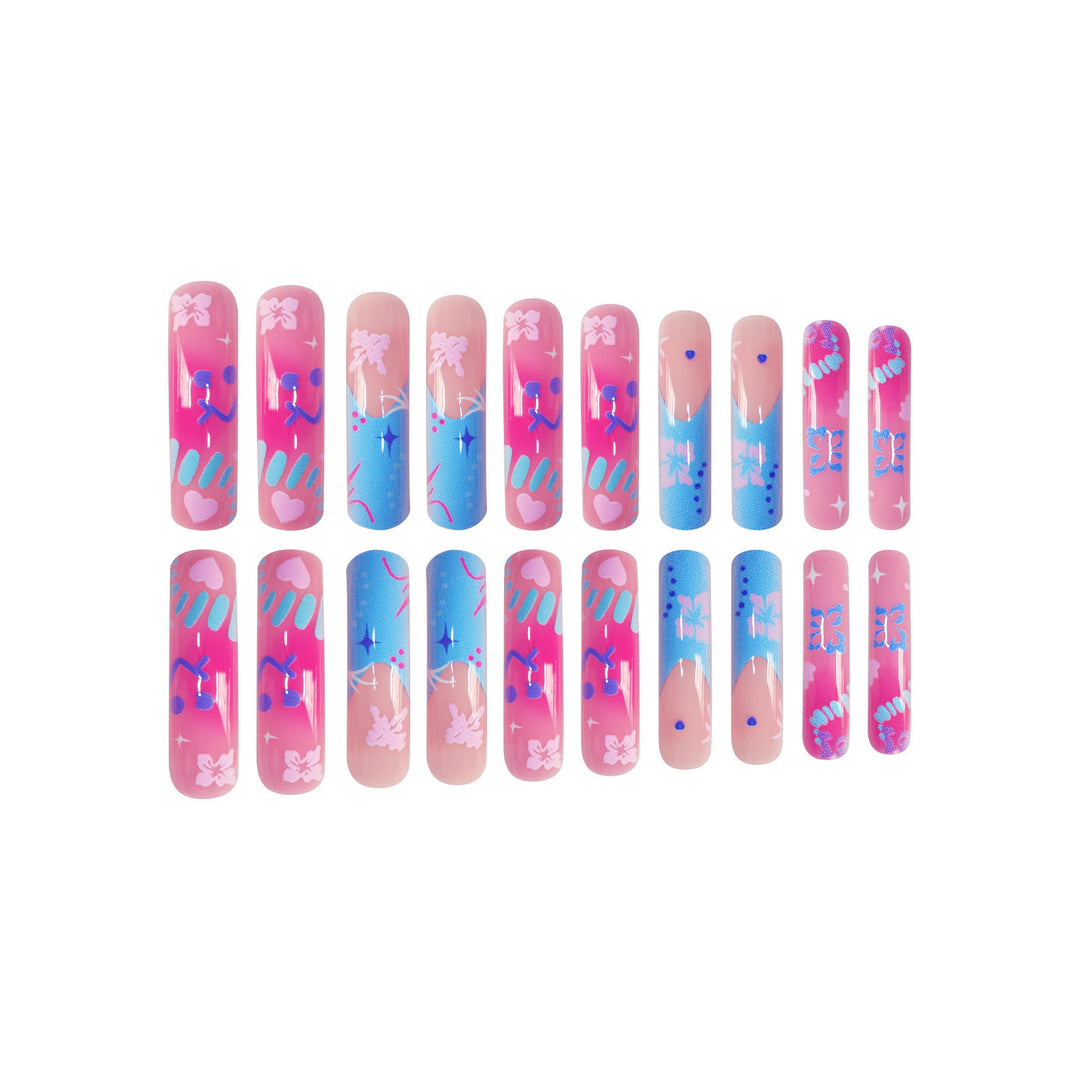 Artistic Press-On Nail Extensions With Floral Designs Bowlift