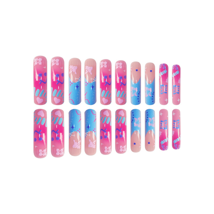 Artistic Press-On Nail Extensions With Floral Designs Bowlift