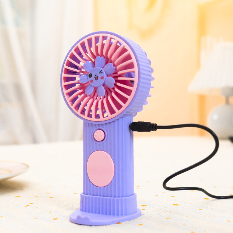 Ladies Compact Hand Fan with Flower Motif Bowlift
