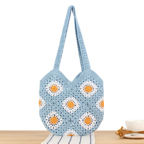 Crochet shoulder bag with floral designs Bowlift