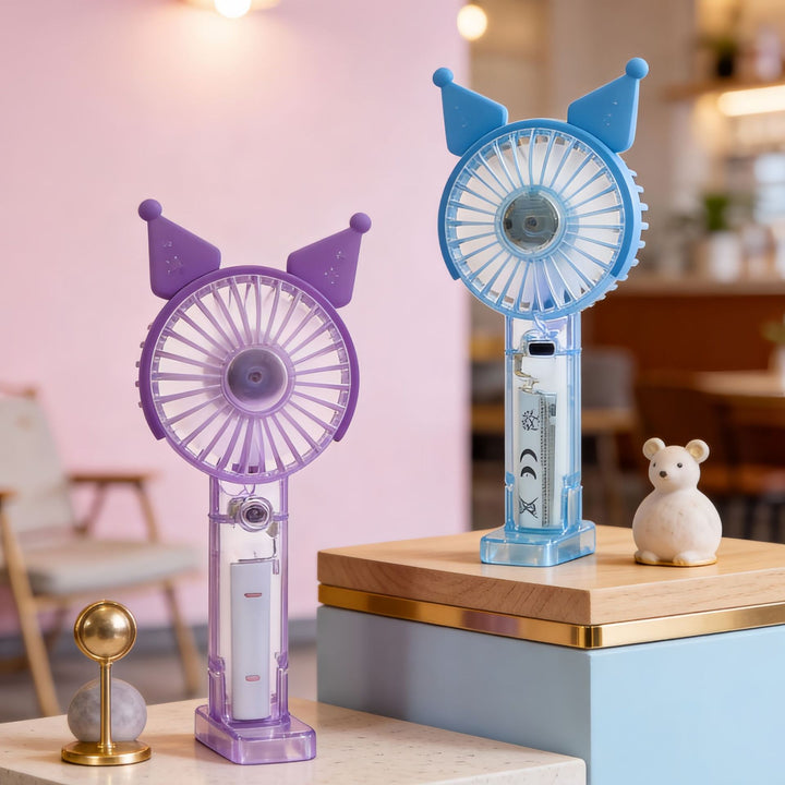 Women's Portable Handheld Fan with LED Lighting and Spray Function Bowlift