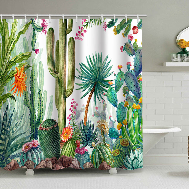 Cactus Garden-Themed Shower Curtain Bowlift