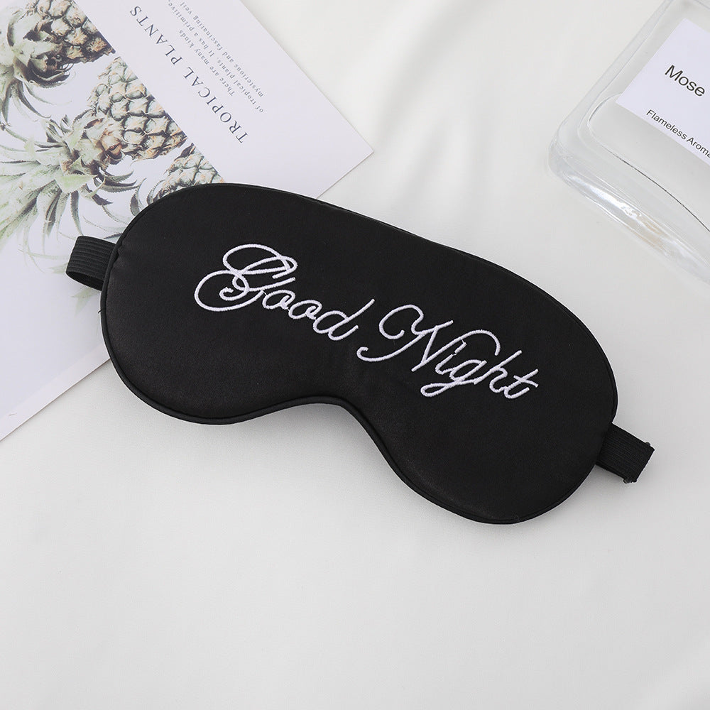Unisex embroidered contoured sleep mask with decorative text embroidery and adjustable elastic band Bowlift