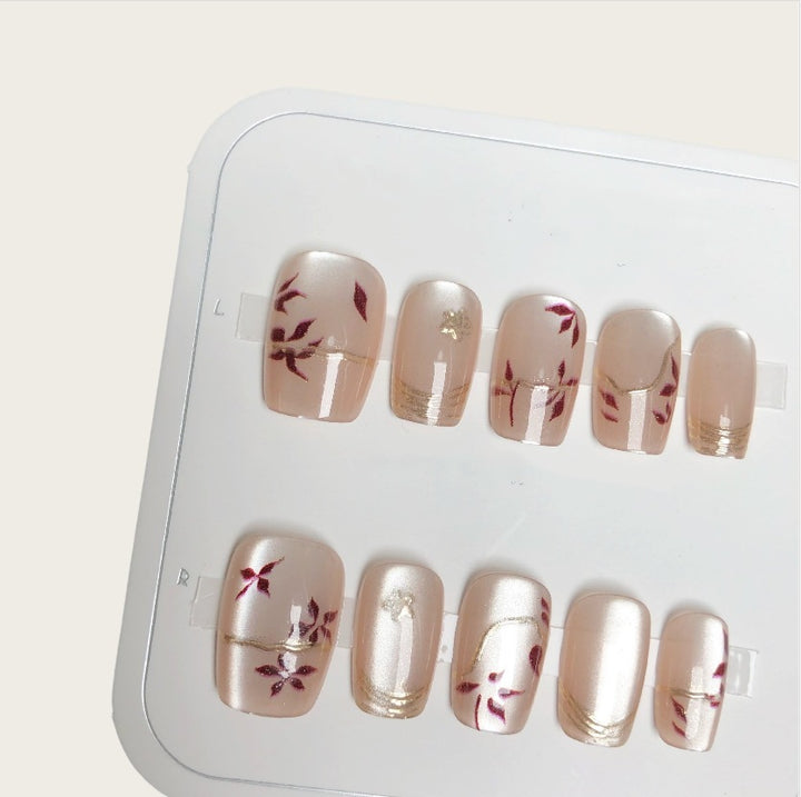 Artistic Floral Press-On Nails Set Bowlift