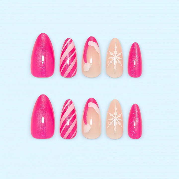Artificial nails with sparkling glitter and Christmas designs Bowlift