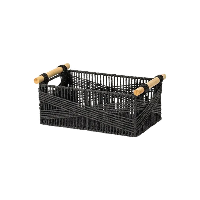 Handwoven Storage Basket with Wooden Handles Bowlift
