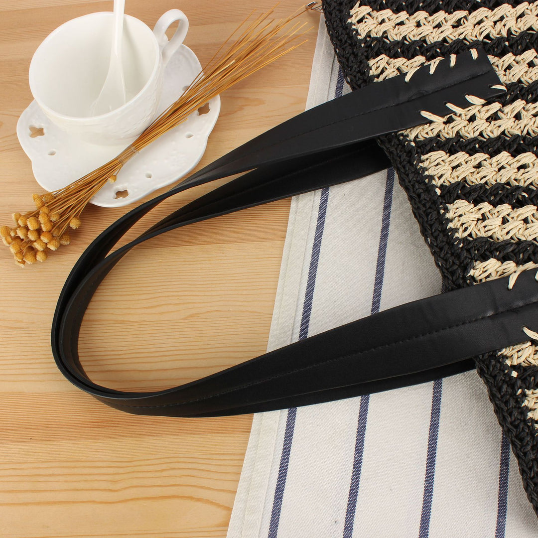 Handbag with Elegant Striped Design and Sturdy Leather Handles Bowlift