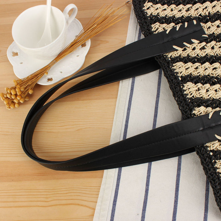 Handbag with Elegant Striped Design and Sturdy Leather Handles Bowlift